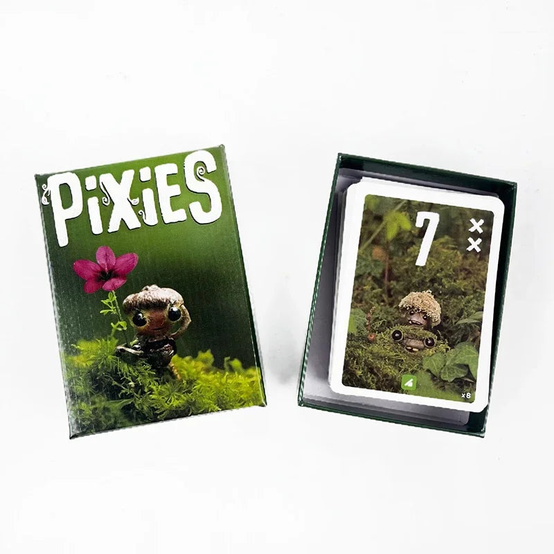 Playing cards with 'Pixies' design on a white background