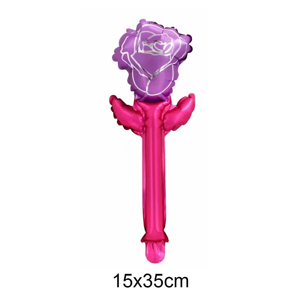 Purple and Pink Handheld Rose Valentines day balloon