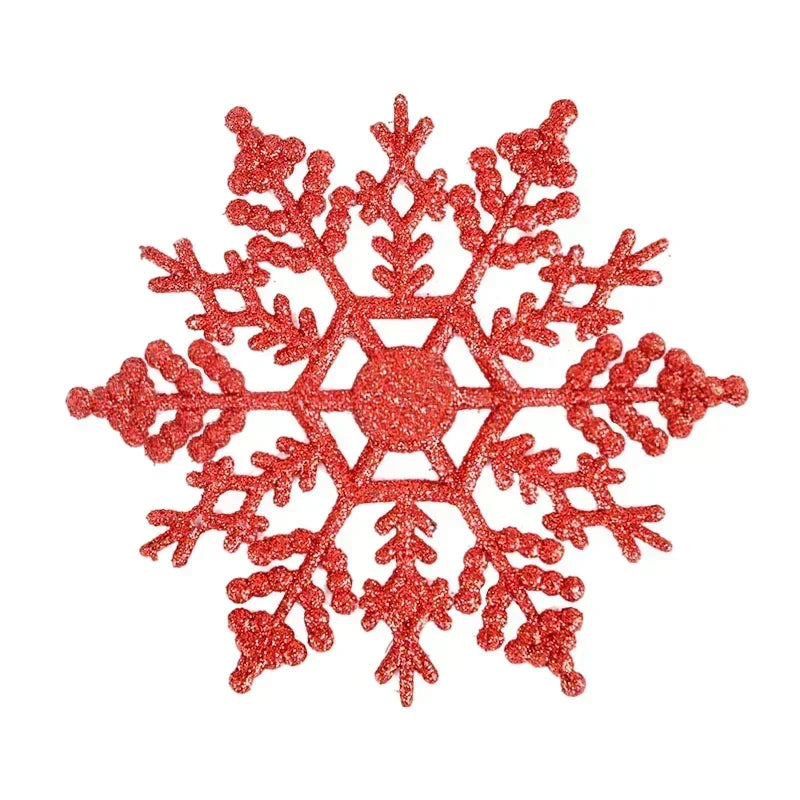 Red glittery snowflake decoration on a white background