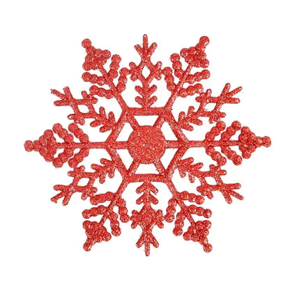 Red glittery snowflake decoration on a white background