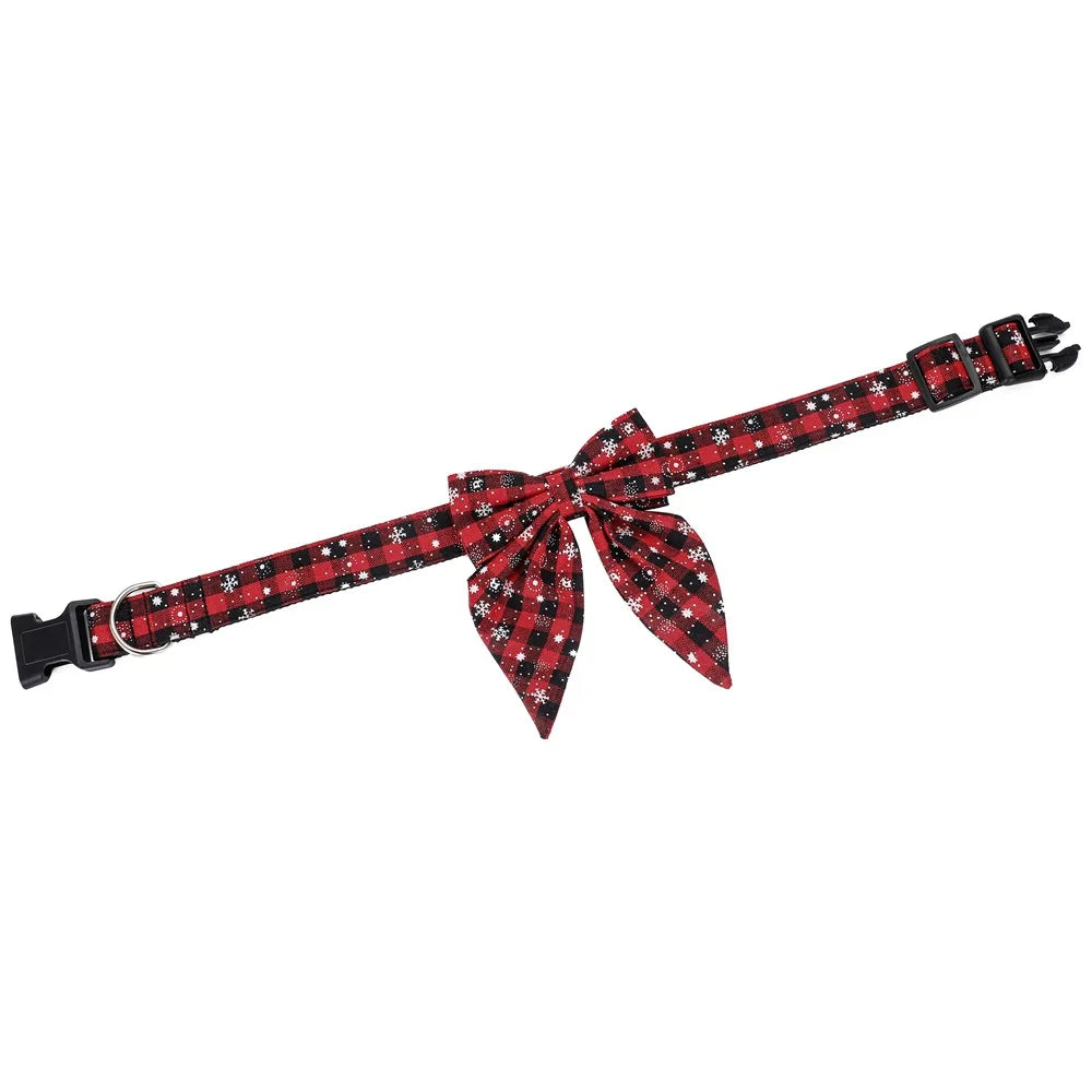 Red and black white snow dog collar bow tie