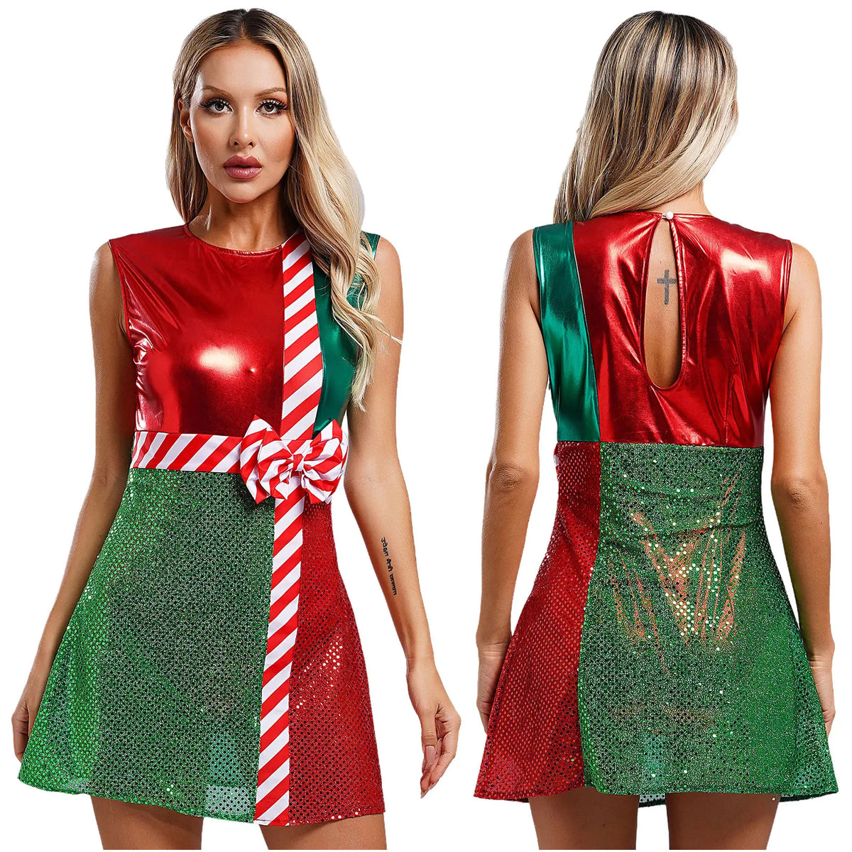 Green and red Christmas Present Fancy dress costume