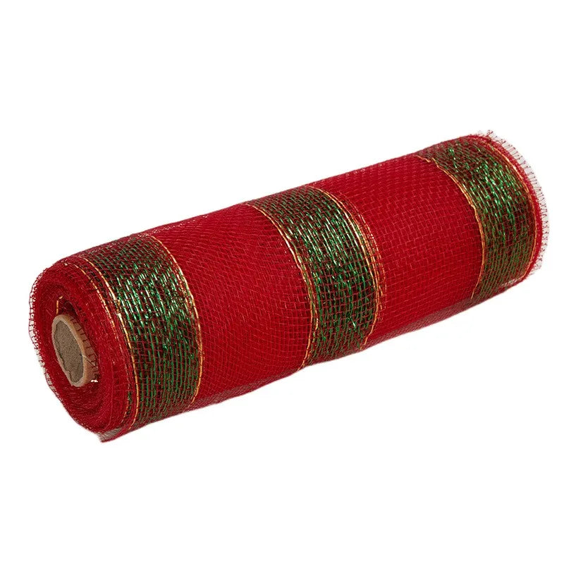 Red and metallic Christmas Deco Mesh Wreath Making