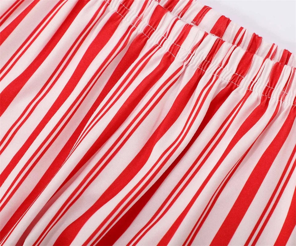 Red and white striped fabric pattern pjs