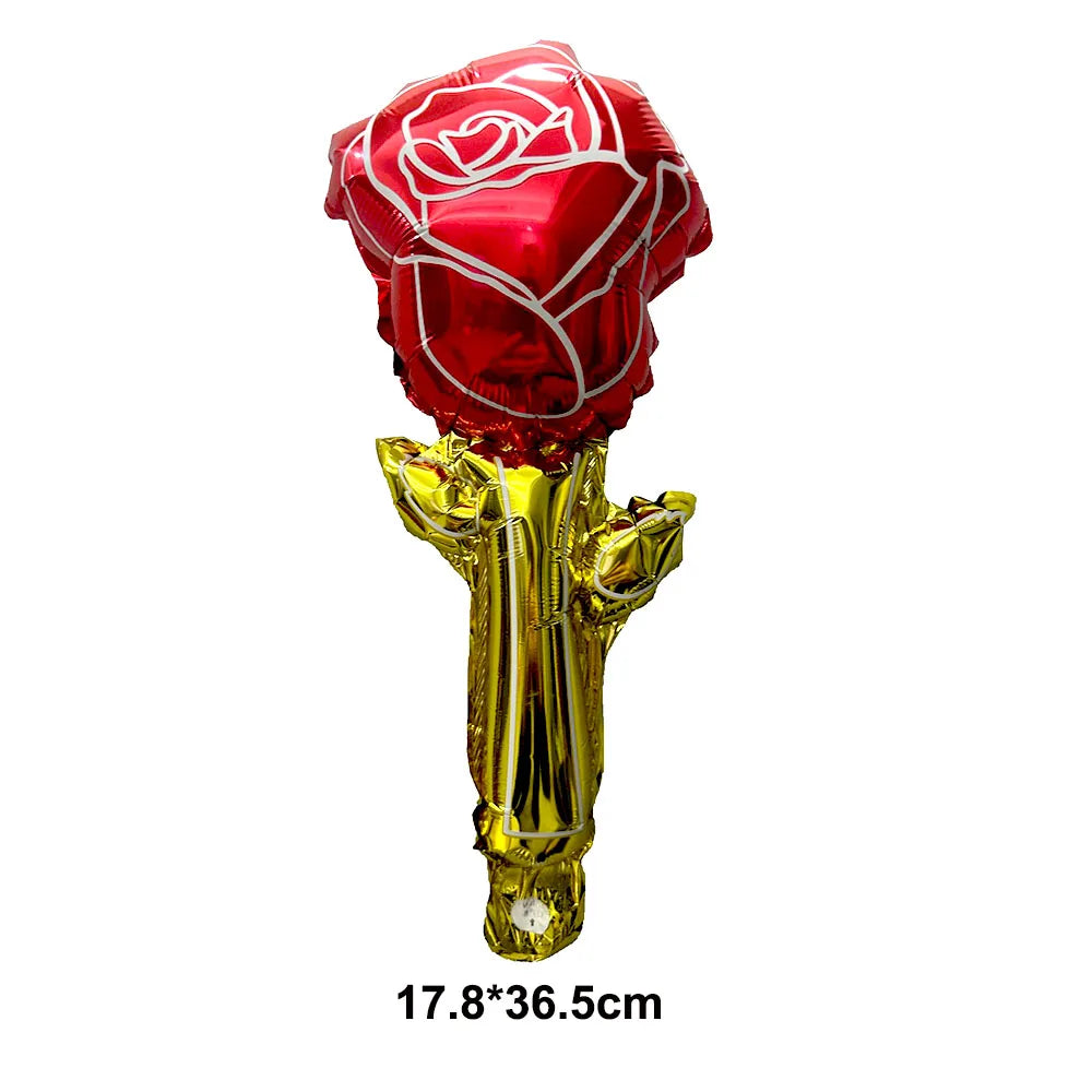 Red white and Gold Handheld Rose Balloon