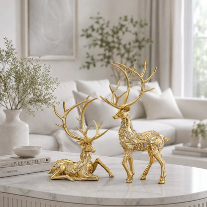 2Pcs Gold Colour Reindeer Figurines
