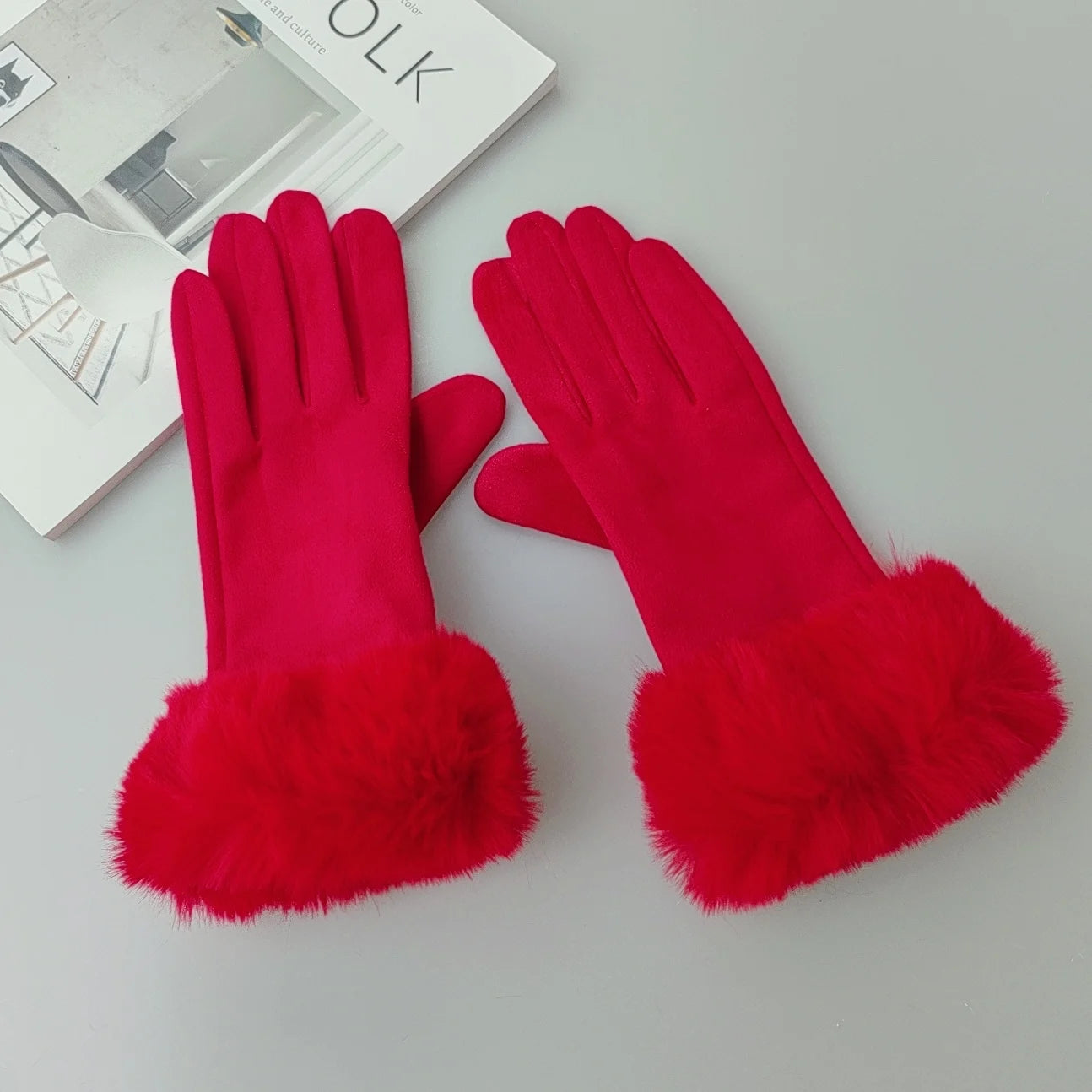 Womens Faux Fur Warm Winter Gloves