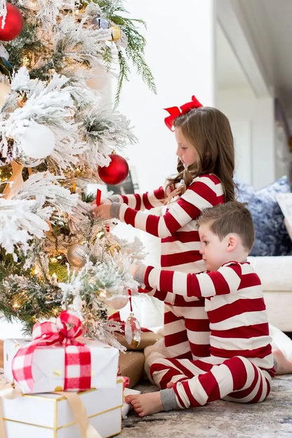 Striped Christmas Print Matching Family Pajamas