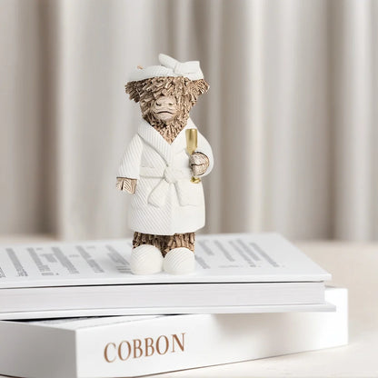 Country-Style Highland Cow Holding Champagne Decorative Statue