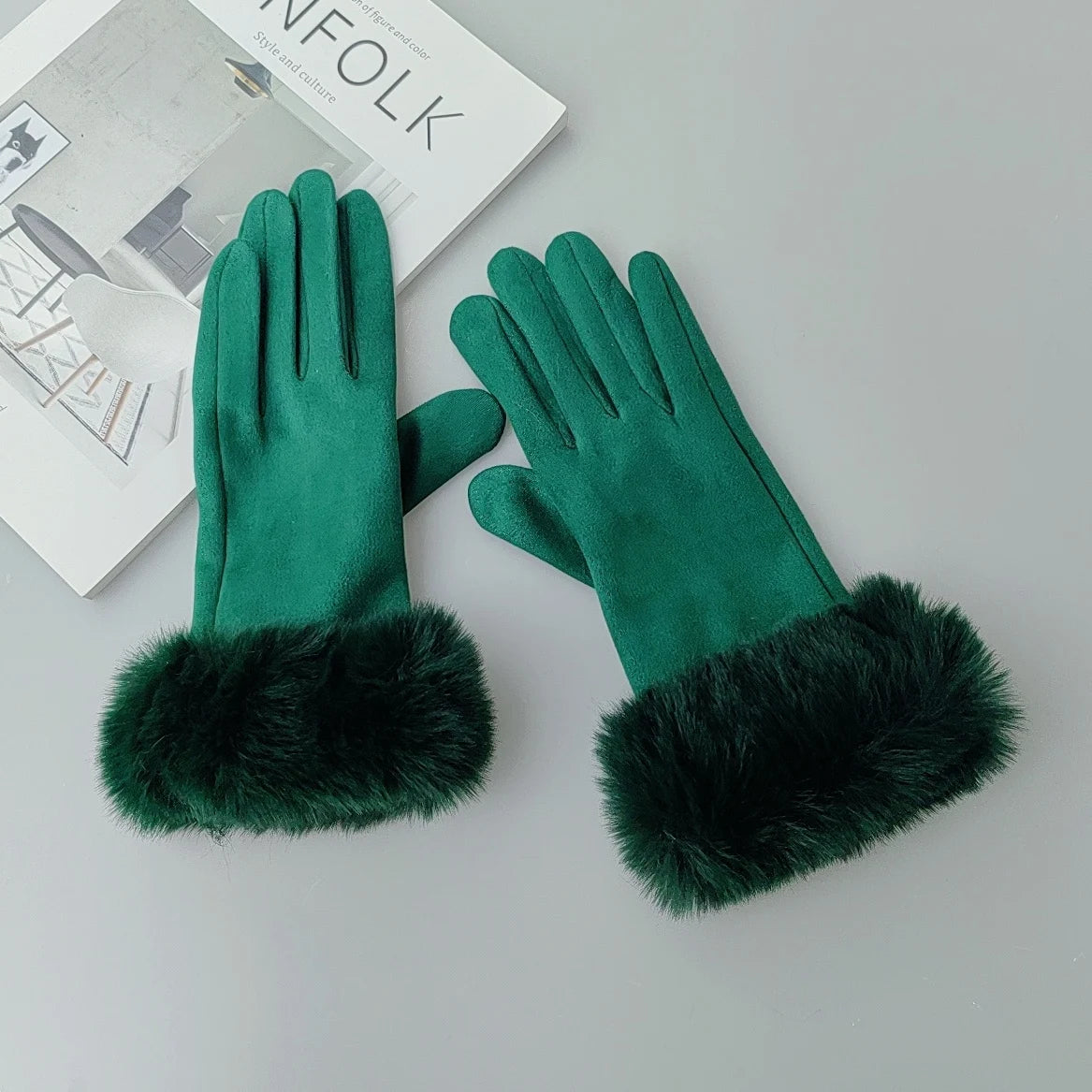 Womens Faux Fur Warm Winter Gloves