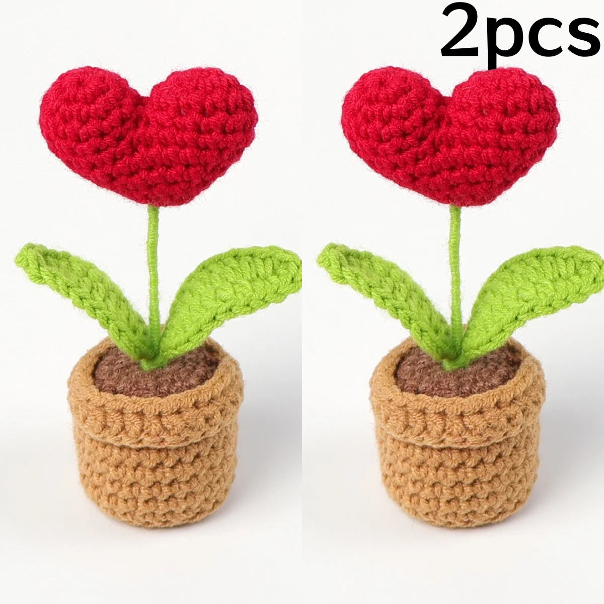 Valentines Day Handmade Knitted Flower Pot-  Red Heart