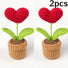 Valentines Day Handmade Knitted Flower Pot-  Red Heart