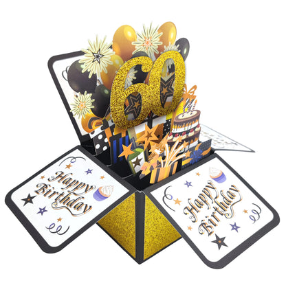 Black Gold Happy Birthday Pop Up Card 18th/30th/40th/50th/60th
