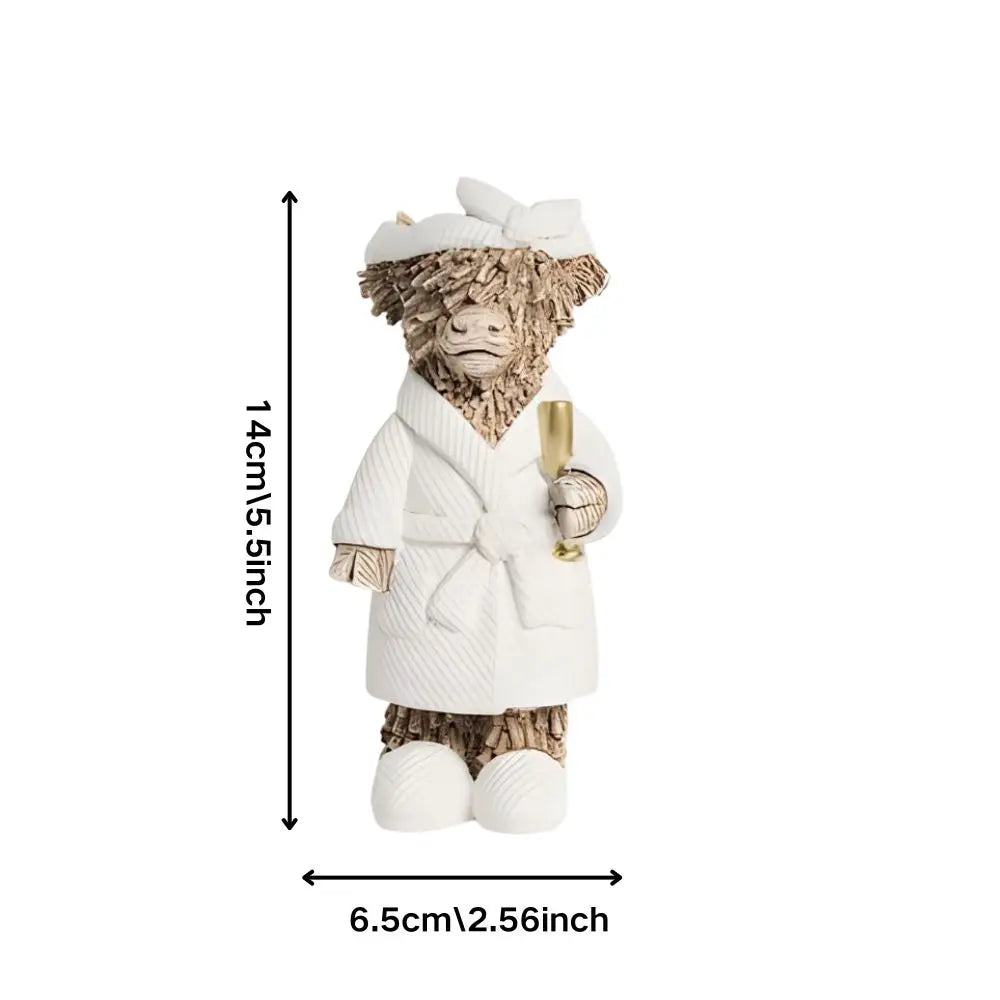 Country-Style Highland Cow Holding Champagne Decorative Statue