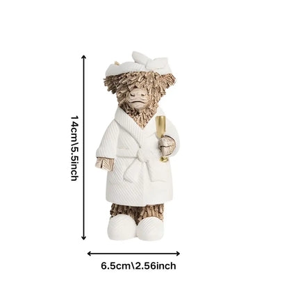 Country-Style Highland Cow Holding Champagne Decorative Statue