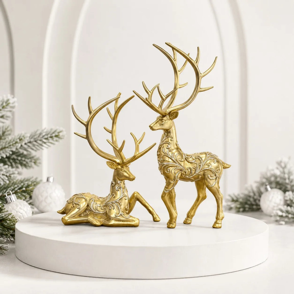 2Pcs Gold Colour Reindeer Figurines