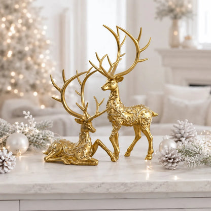 2Pcs Gold Colour Reindeer Figurines