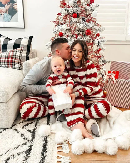 Striped Christmas Print Matching Family Pajamas
