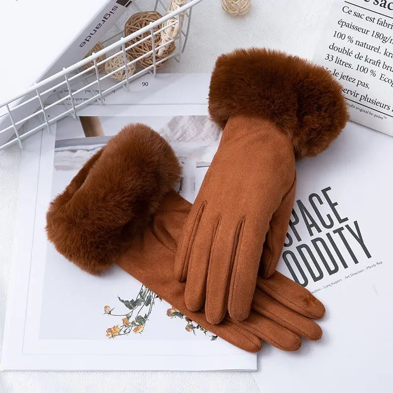 Womens Faux Fur Warm Winter Gloves