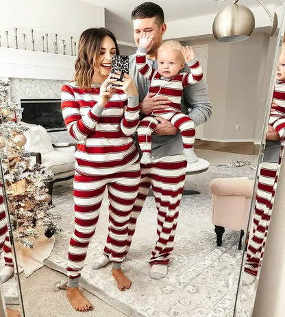 Striped Christmas Print Matching Family Pajamas