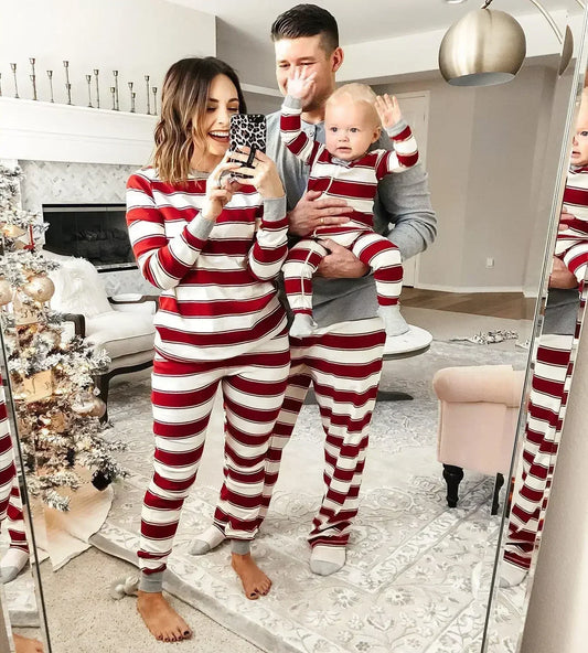 Striped Christmas Print Matching Family Pajamas