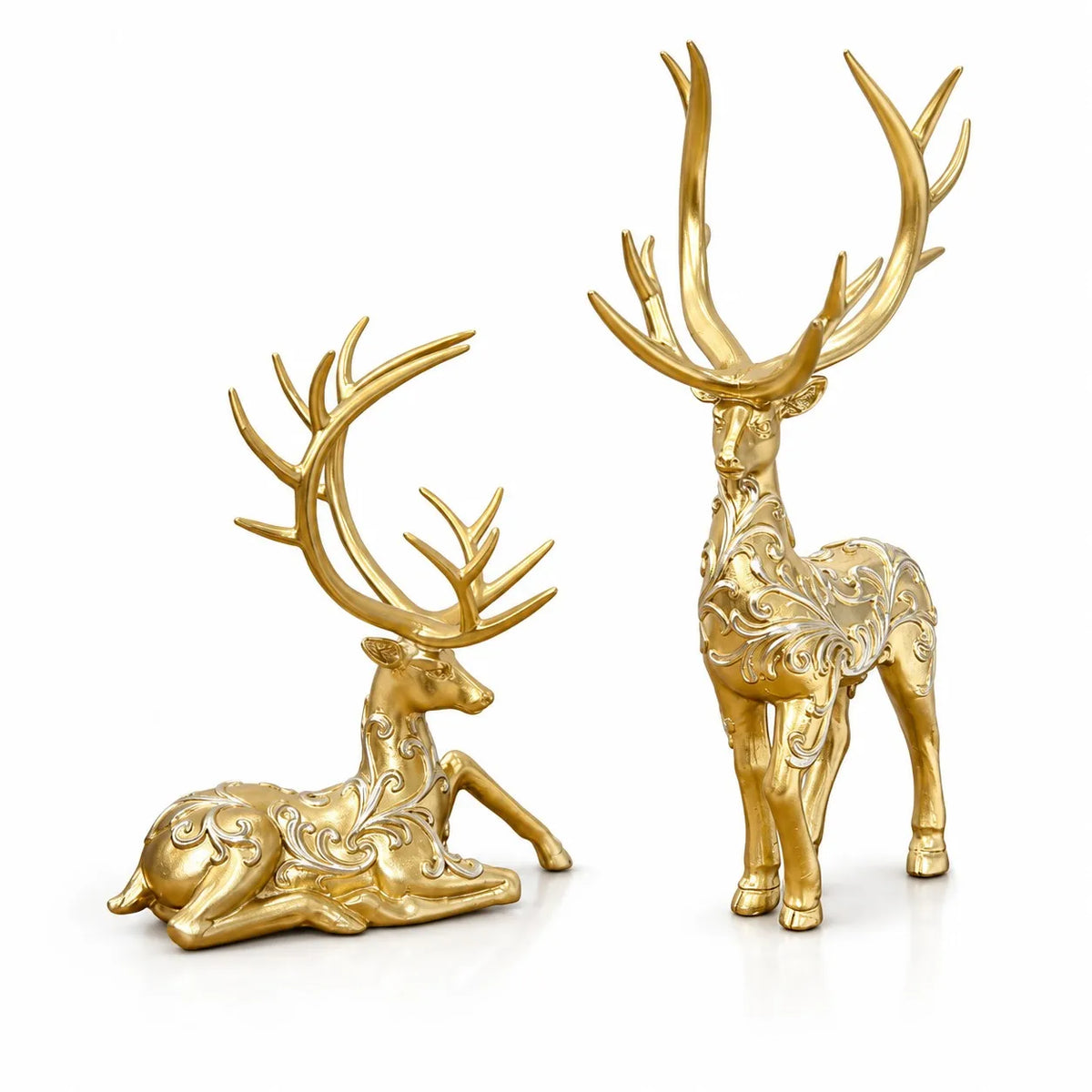 2Pcs Gold Colour Reindeer Figurines