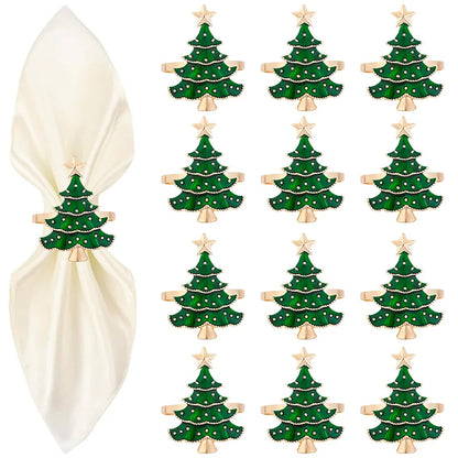 Set of 12 Christmas tree-shaped napkin holders with a white napkin.