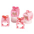 Set of pink and red heart-themed gift boxes on a white background