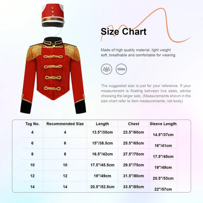 Size Chart for kids Nutcracker Christmas toy soldier Fancy Dress Costume