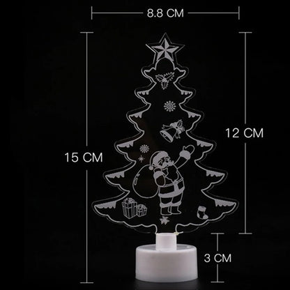 Christmas tree-shaped night light with dimensions on a black background