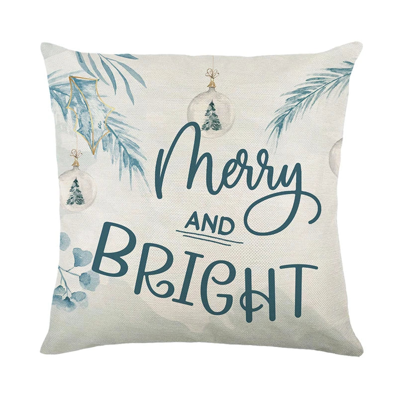 Teal merry and bright Christmas pillow cushion cover