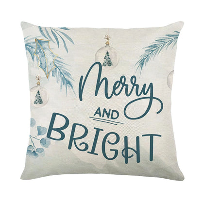 Teal merry and bright Christmas pillow cushion cover