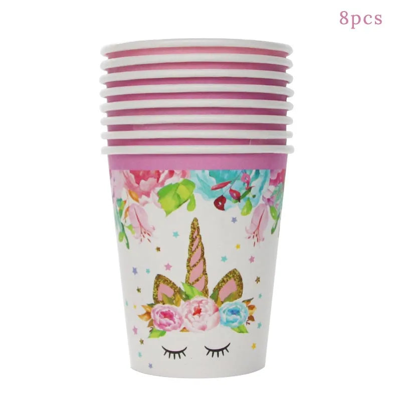 Unicorn birthday party cups 8pcs