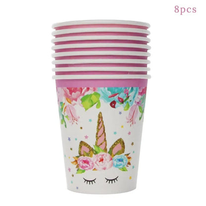 Unicorn birthday party cups 8pcs