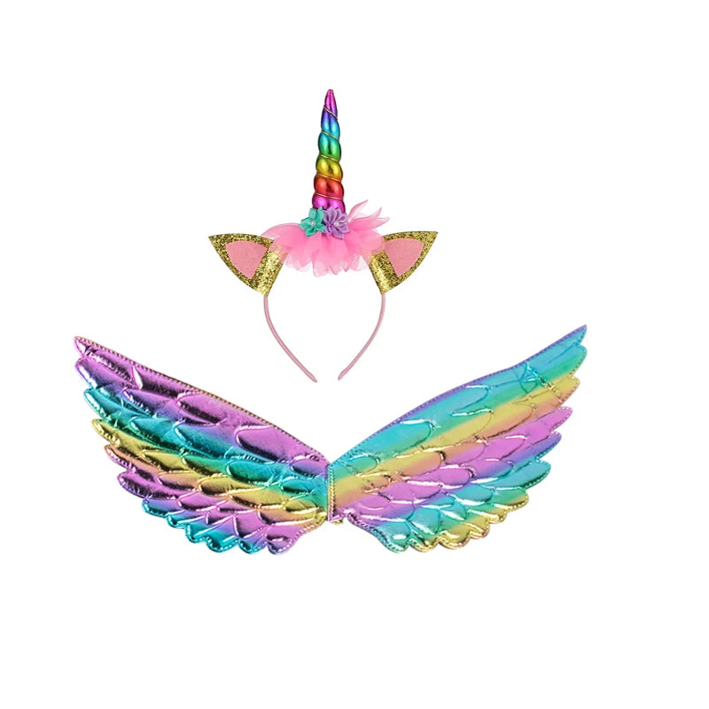 Unicorn birthday party rainbow wings and headband