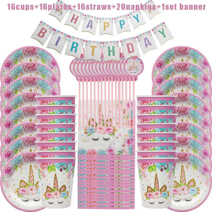 Unicorn birthday party unicorn set plates cups straws banner