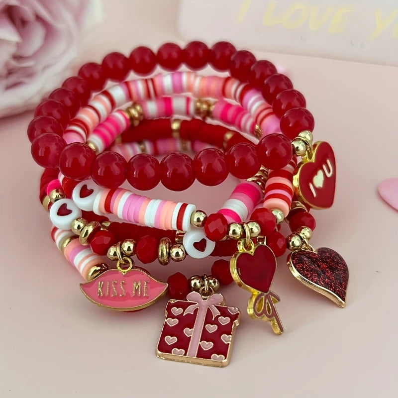Valentines Day Charm Bracelet 5pc gift set 