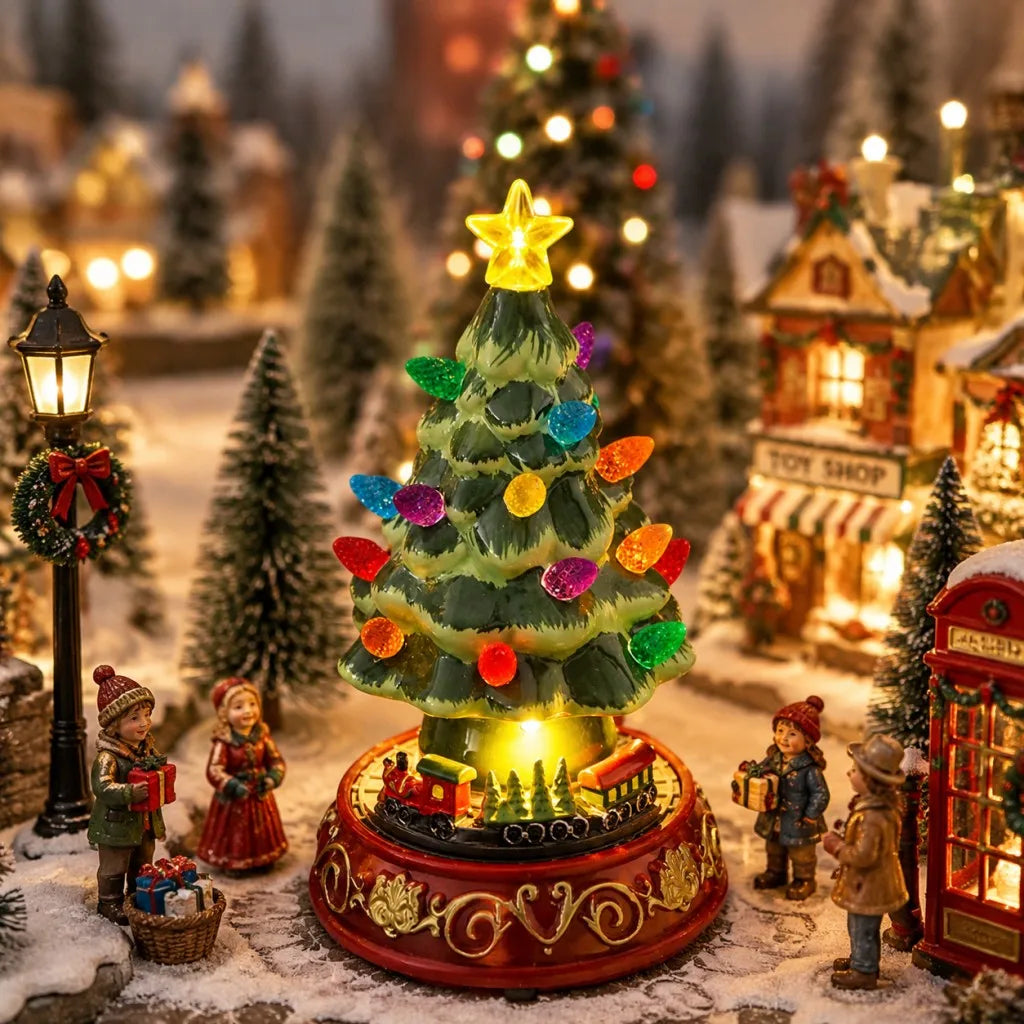 Ceramic Musical Light up Christmas Tree with moving train.