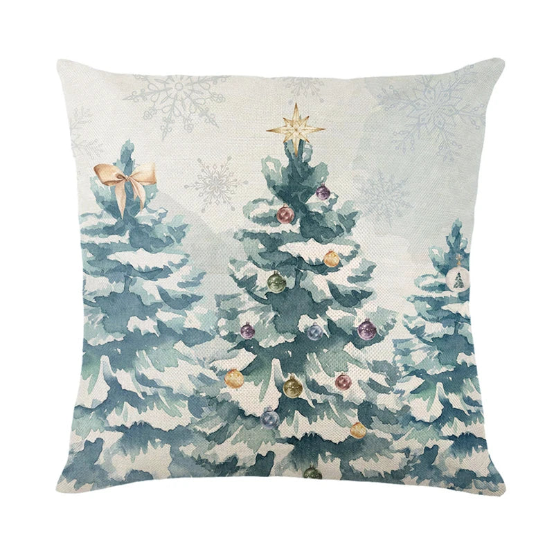 Set Of 4 Christmas Pillow Covers 16x16 Inches - Vintage Farmhouse Tree & Truck Design | Cotton Linen Throw Pillow Cases For Couch, Sofa, Holiday Decor