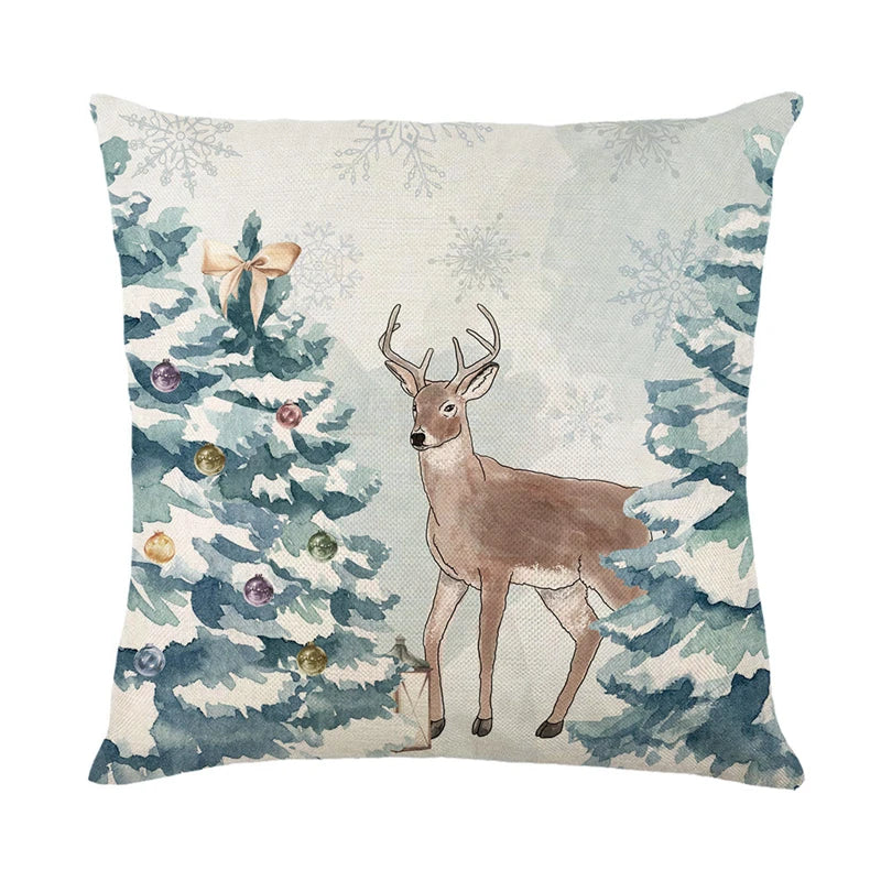 Watercolour christmas tree reindeer cushion cover pillow case