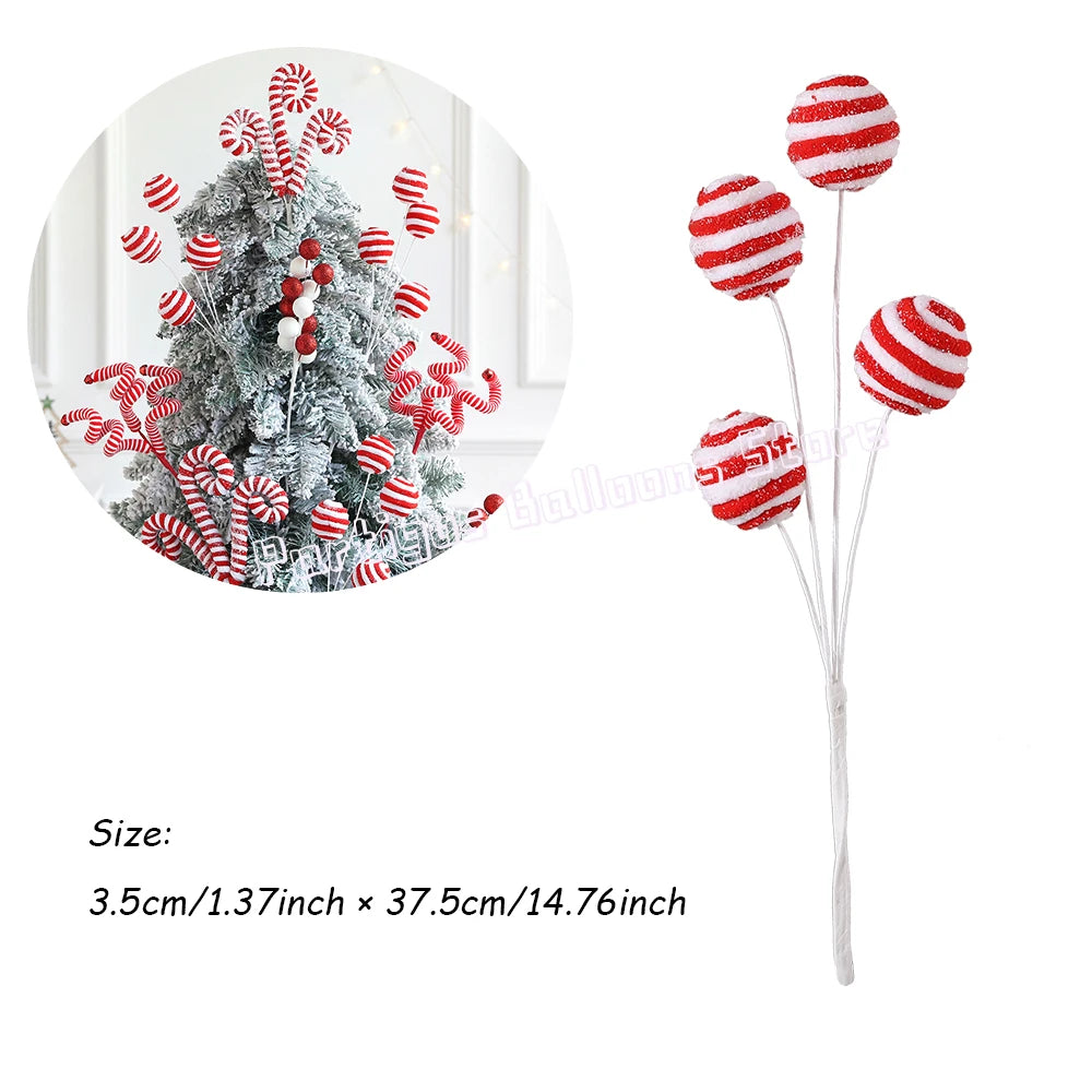 White and red candy cane Christmas tree ball stems