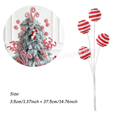 White and red candy cane Christmas tree ball stems