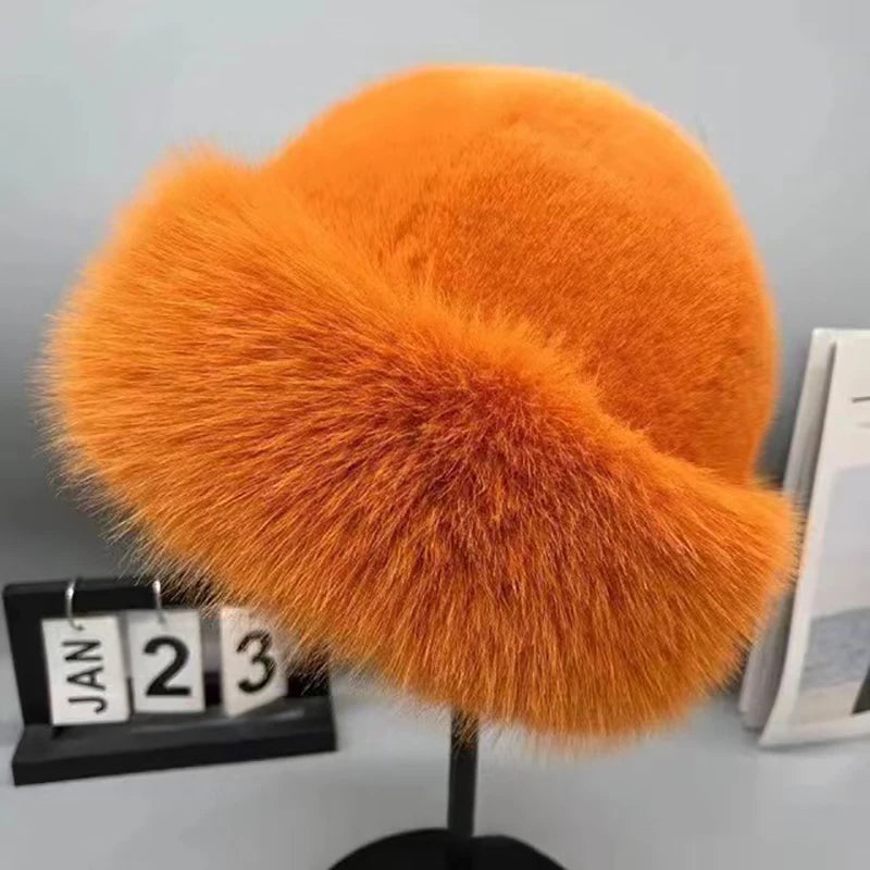 Womens Orange Faux Fur hat