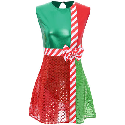 Womens Sparkly Present Fancy Dress Costume green
