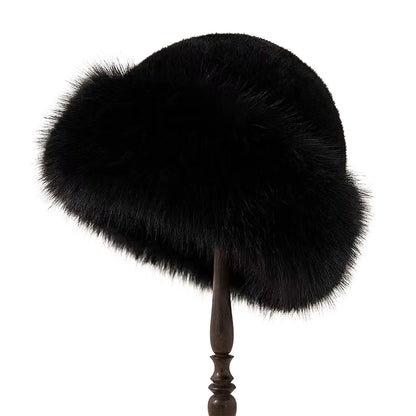 Womens black faux fur winter hat