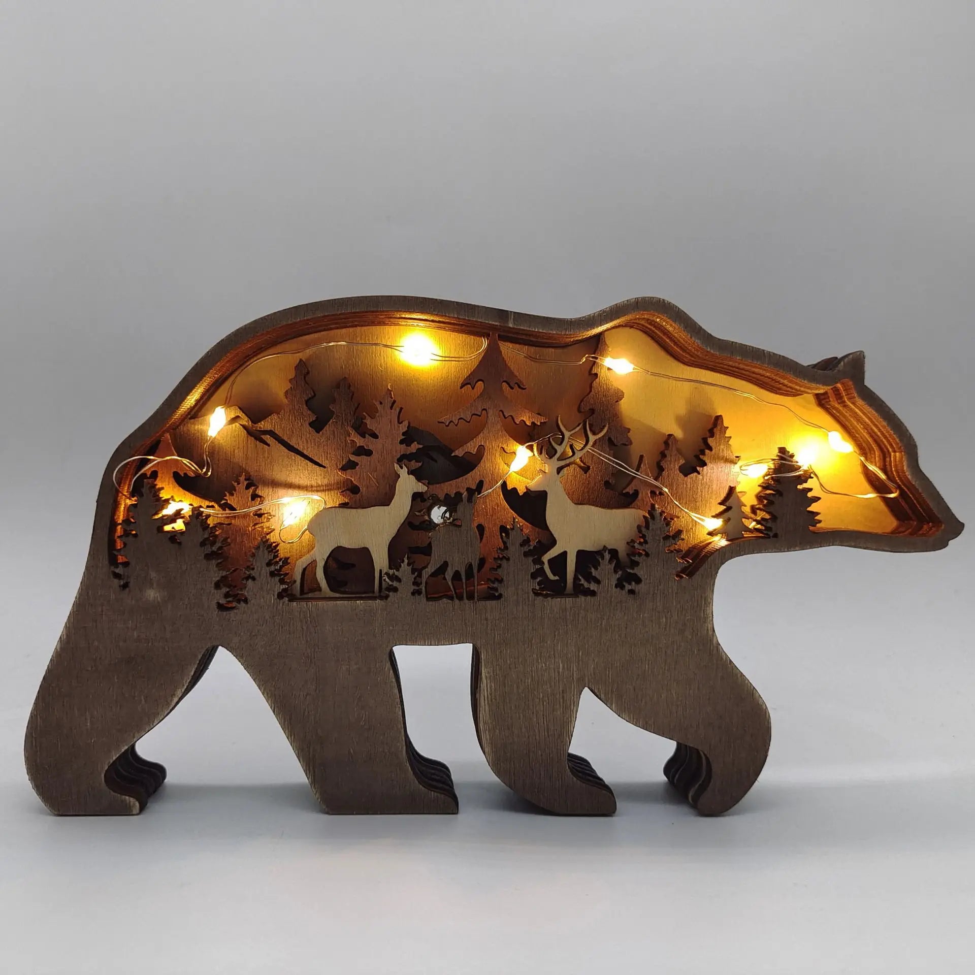 Wooden Bear Elk Light Ornament Christmas Decoration
