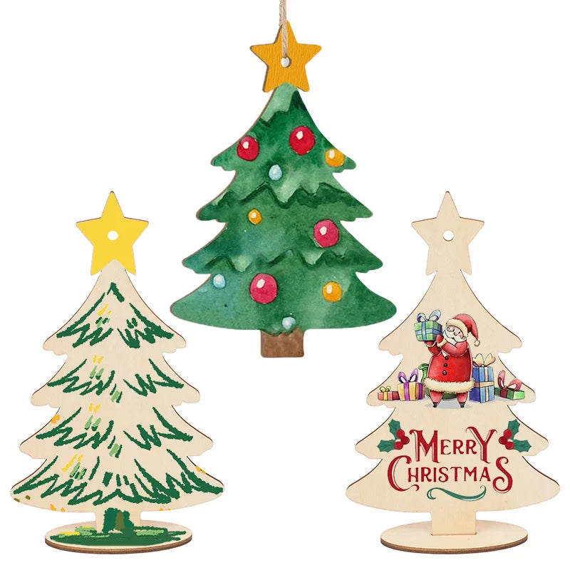 Set of three Christmas tree ornaments on a white background