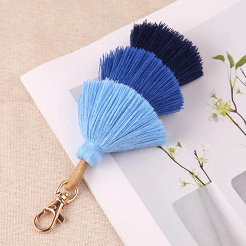 blue ombre bag tassle charm gift for her