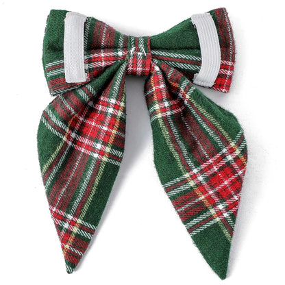 green and white tartan dog collar bow tie