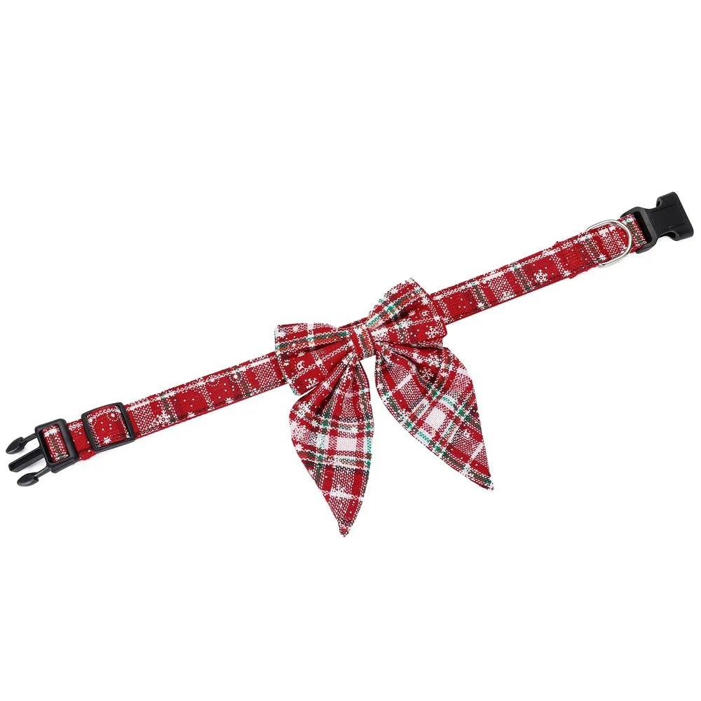 red white and green tartan snow dog collar bow tie